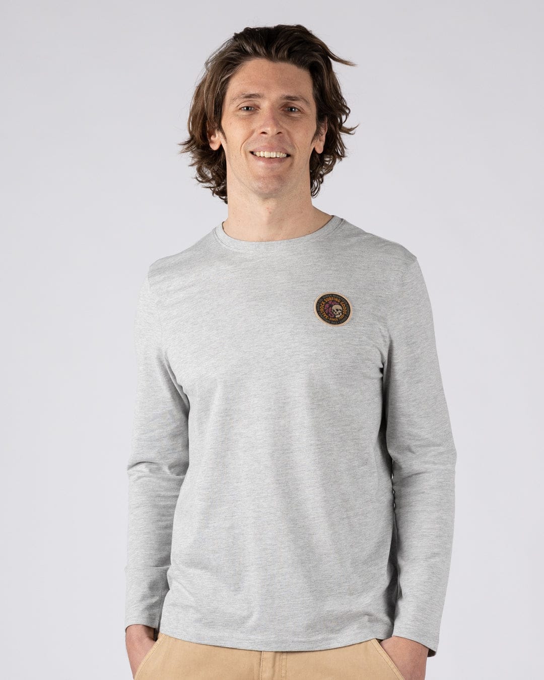 Trail Badge - Mens Long Sleeve T-Shirt - Grey - Image 5