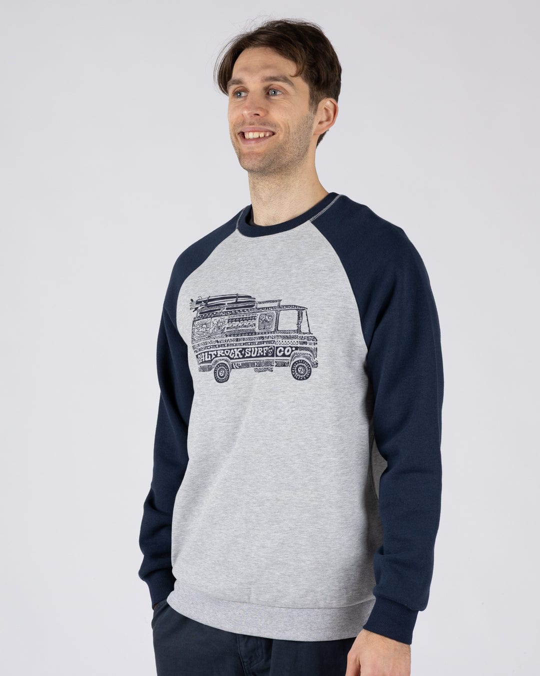 Trail Bus - Mens Raglan Sweatshirt - Grey - Image 6