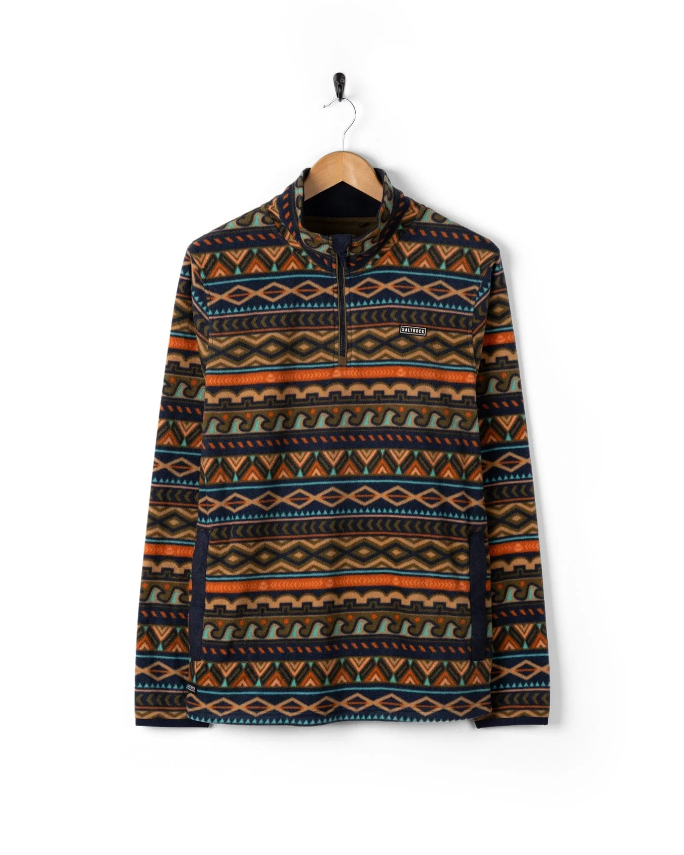 Treehouse - Mens 1/4 Neck Fleece - Orange/Green - Image 3