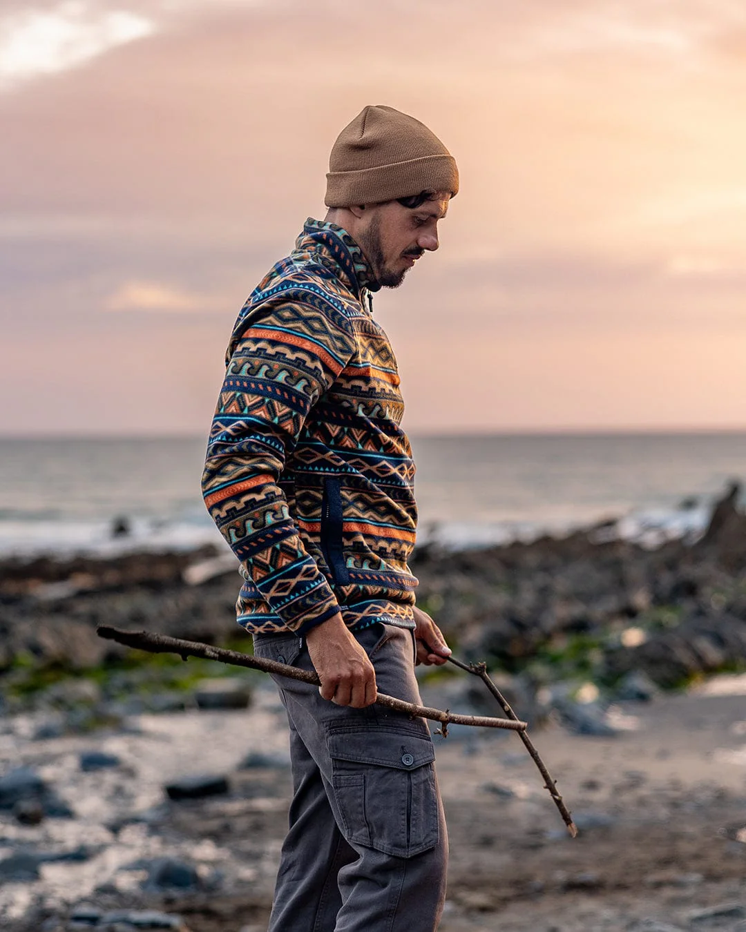 Treehouse - Mens 1/4 Neck Fleece - Orange/Green - Image 4