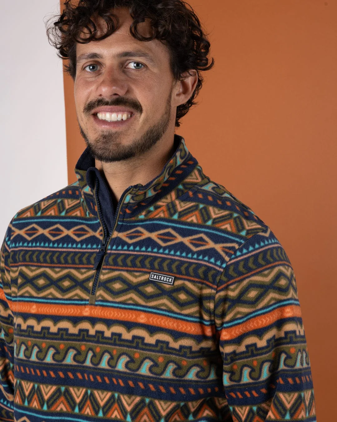 Treehouse - Mens 1/4 Neck Fleece - Orange/Green - Image 5