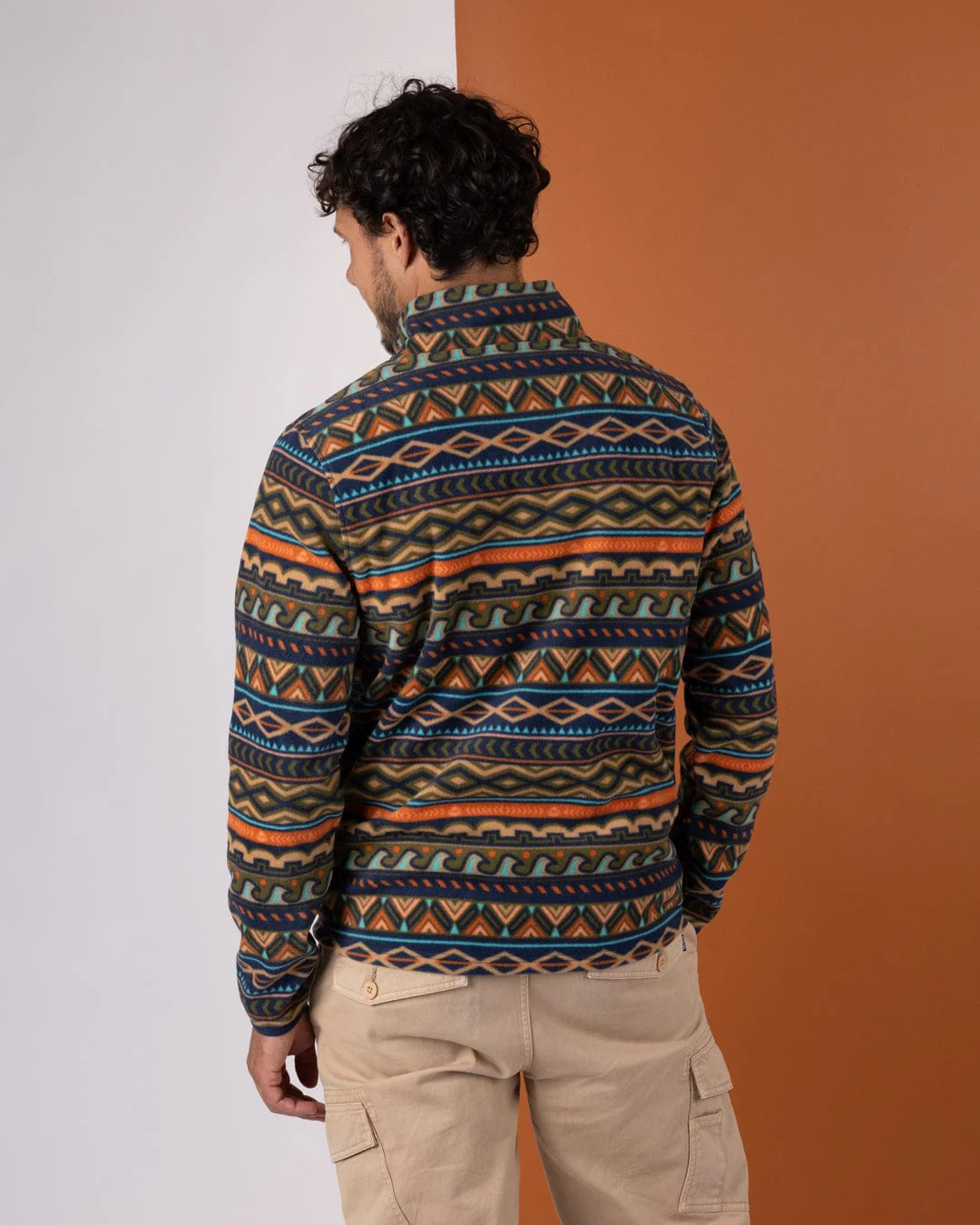 Treehouse - Mens 1/4 Neck Fleece - Orange/Green - Image 7
