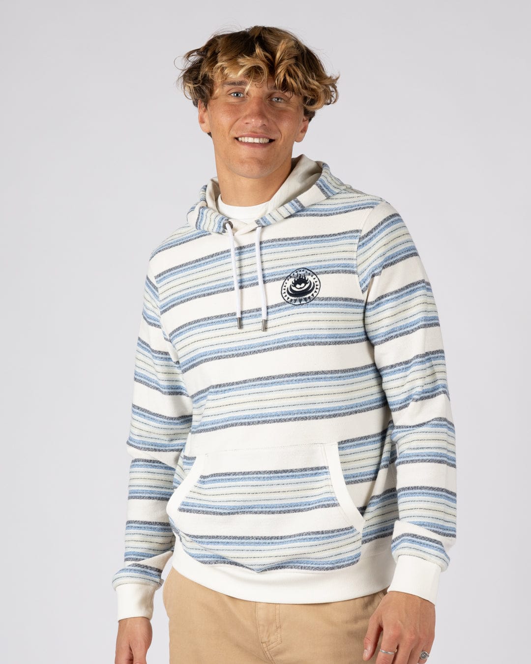 Trewan Flame - Mens Pop Hoodie - Blue/White Stripe