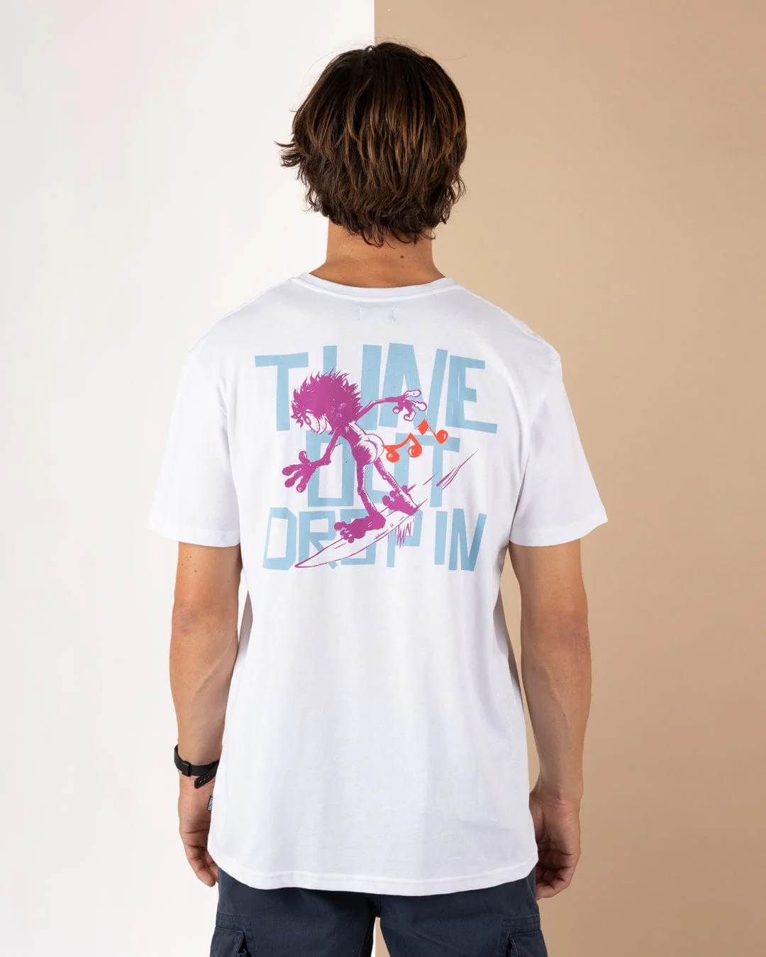 Tune Out - Mens Short Sleeve T-Shirt - White - Image 4