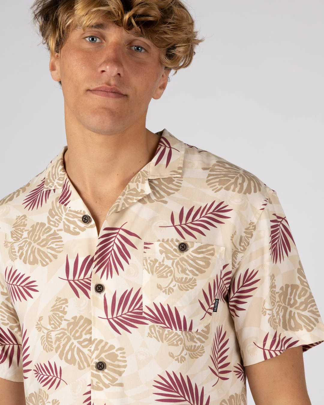 Warp Surf Resort - Mens Oversized Short Sleeve Shirt - Cream - Image 4