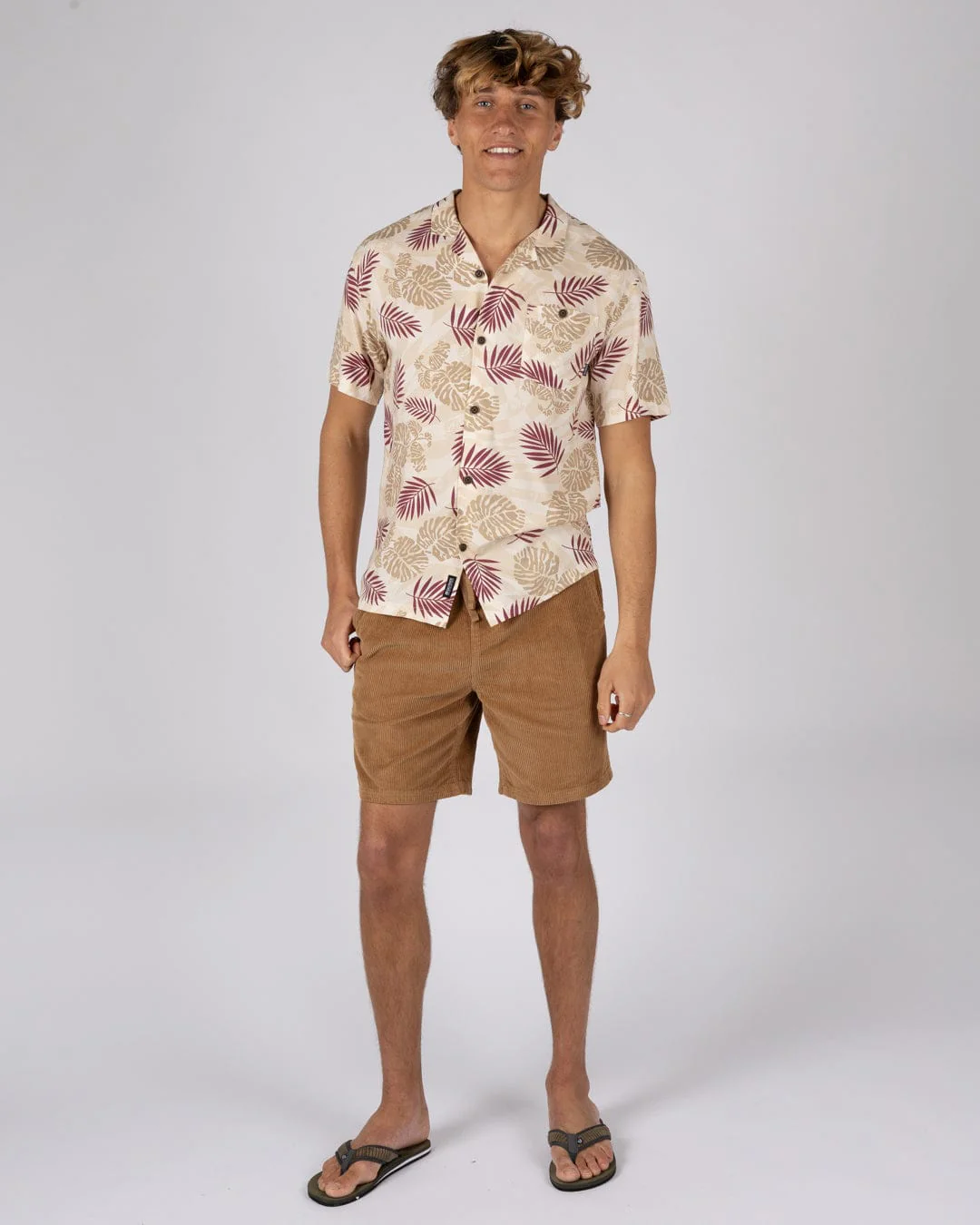 Warp Surf Resort - Mens Oversized Short Sleeve Shirt - Cream - Image 5