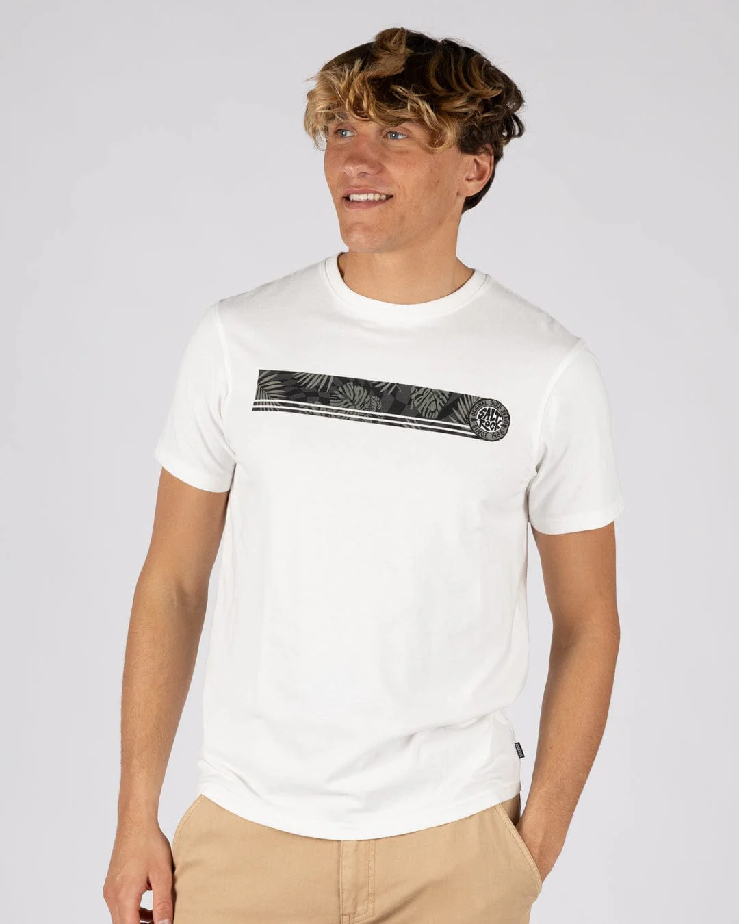 Warp Surf Stripe - Mens Short Sleeve T-Shirt - Cream - Image 2