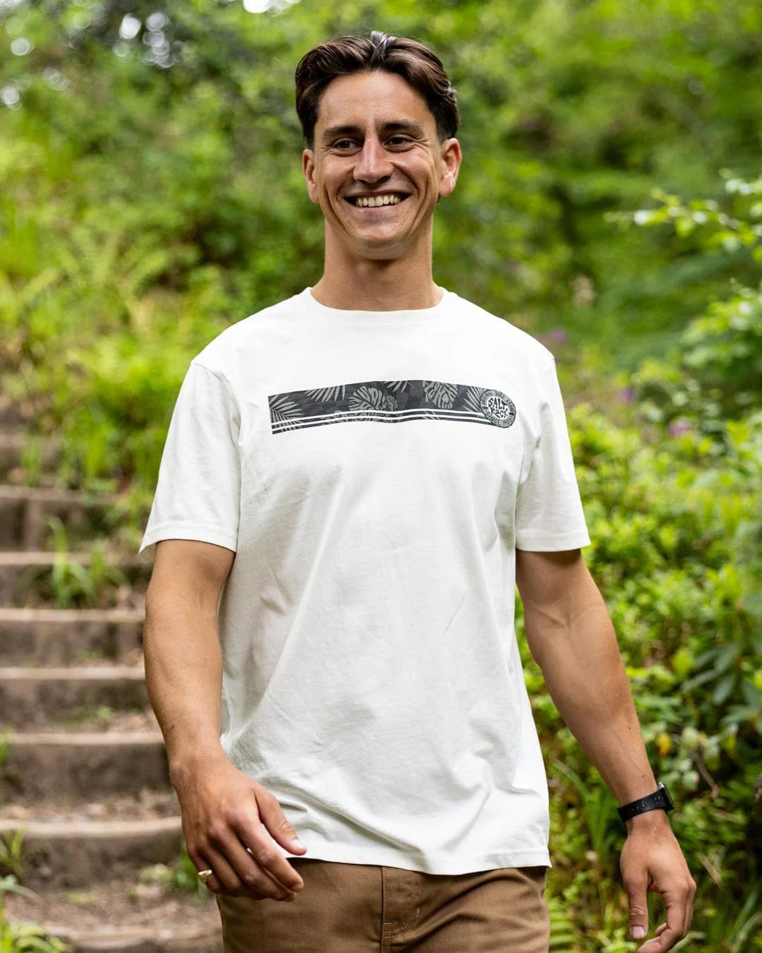 Warp Surf Stripe - Mens Short Sleeve T-Shirt - Cream - Image 5