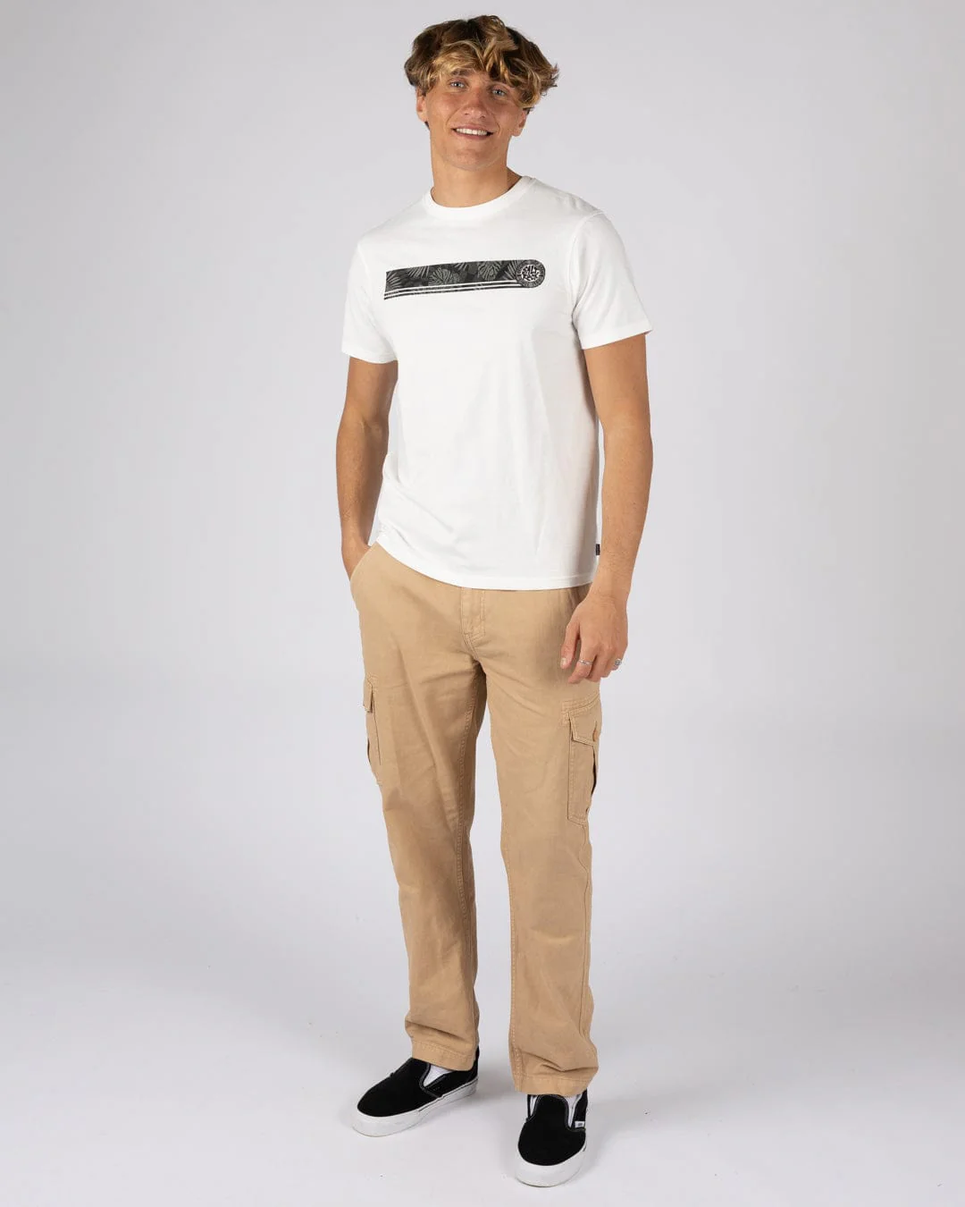 Warp Surf Stripe - Mens Short Sleeve T-Shirt - Cream - Image 6