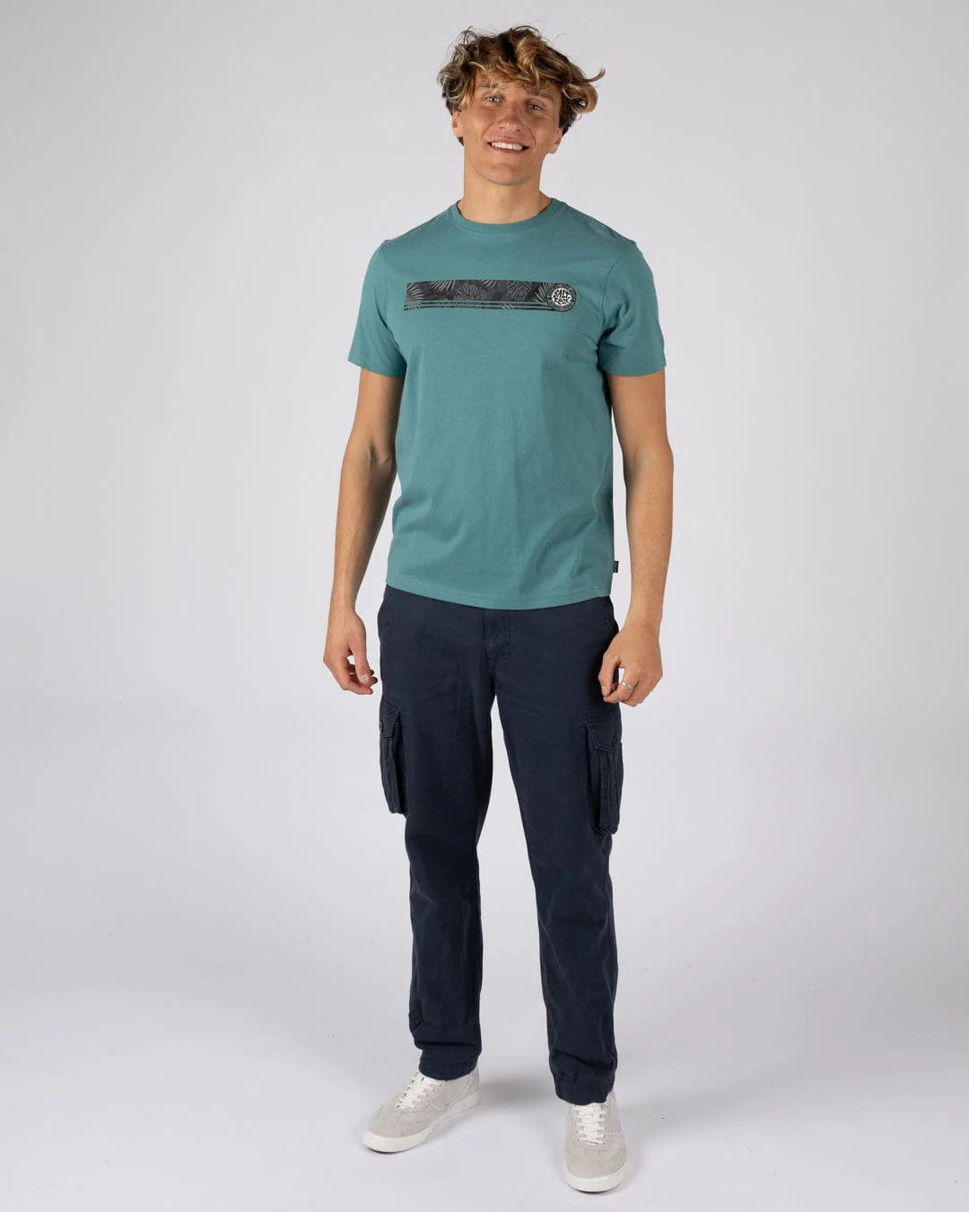 Warp Surf Stripe - Mens Short Sleeve T-Shirt - Dark Green - Image 4