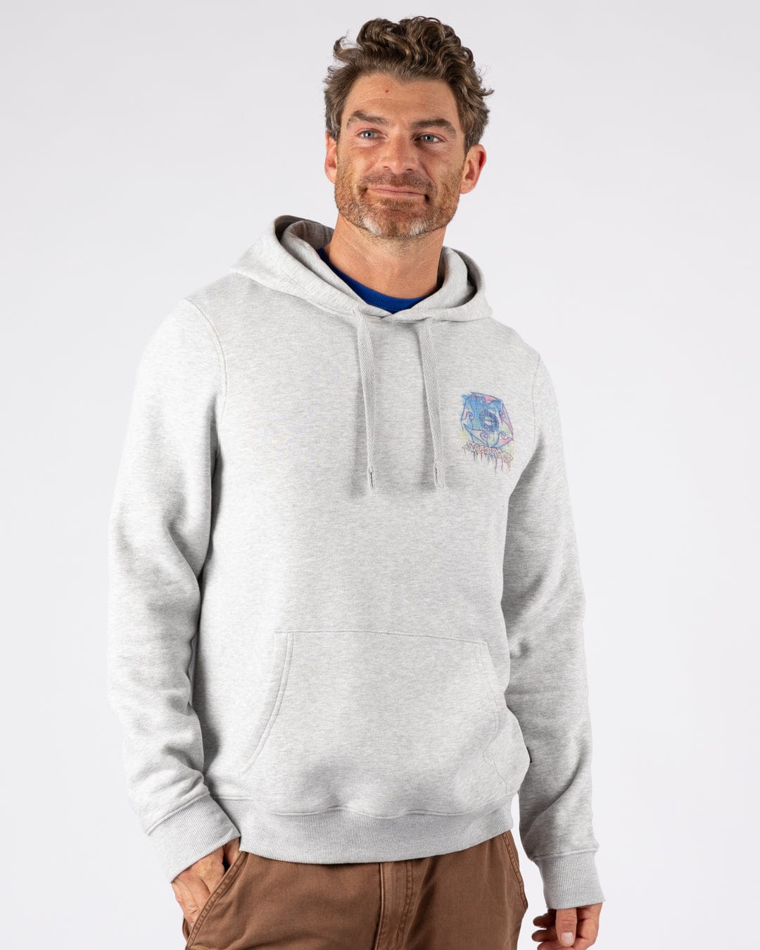 Wave Running - Mens Pop Hoodie - Light Grey - Image 2