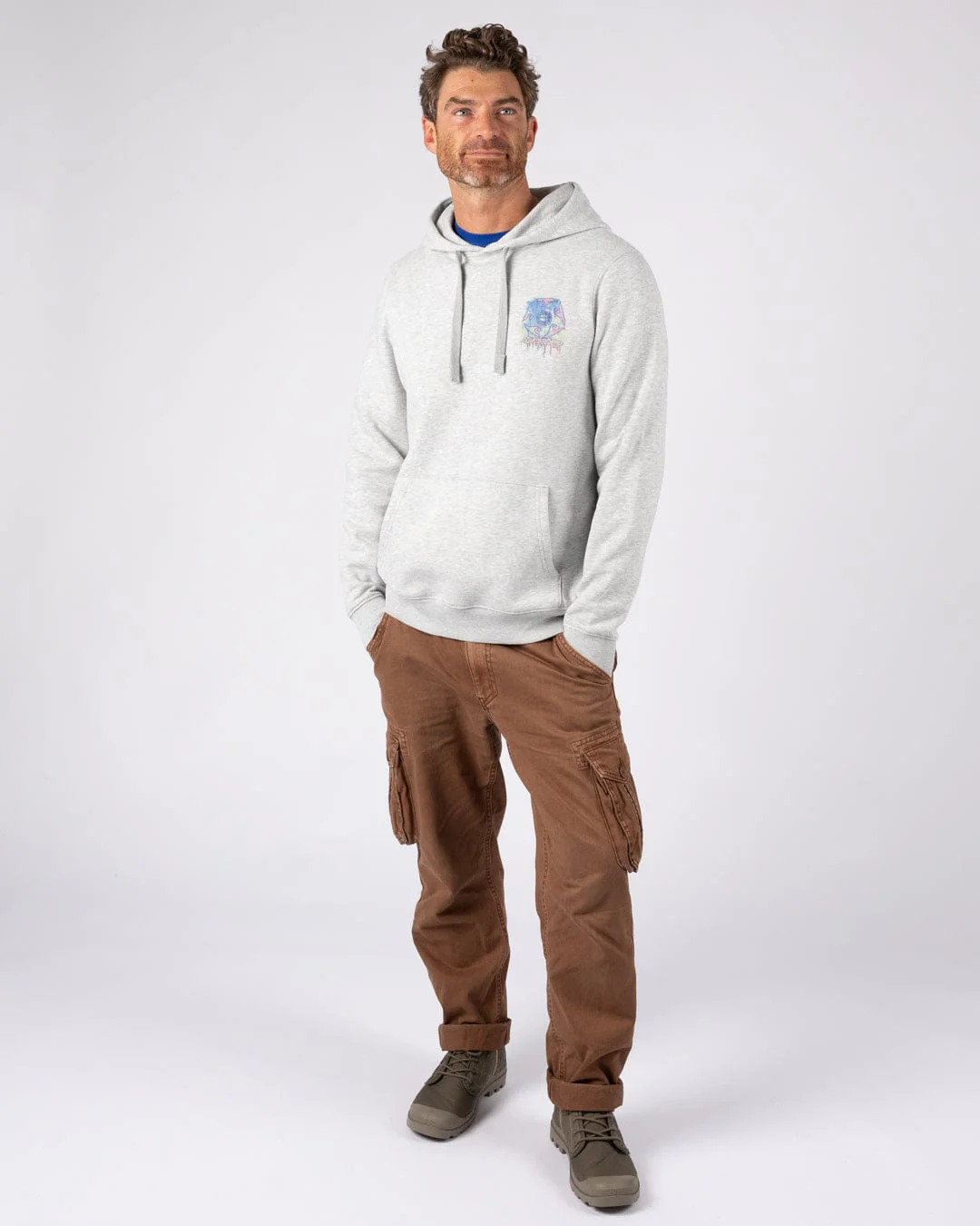 Wave Running - Mens Pop Hoodie - Light Grey - Image 3
