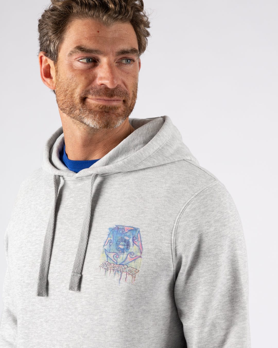 Wave Running - Mens Pop Hoodie - Light Grey - Image 4