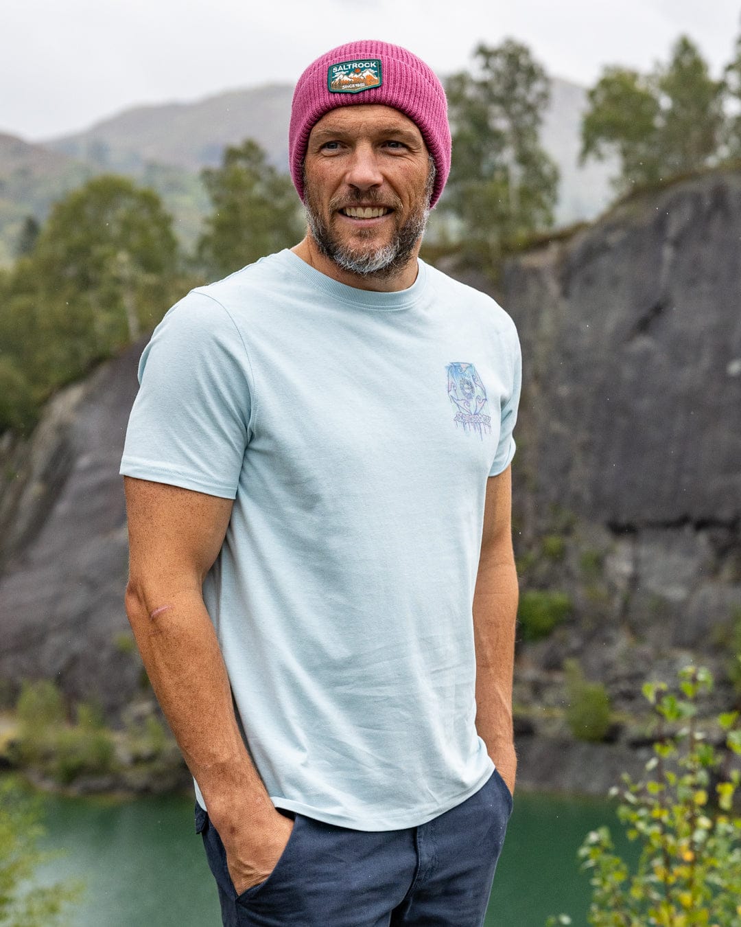 Wave Running - Mens Short Sleeve T-Shirt - Light Blue - Image 3