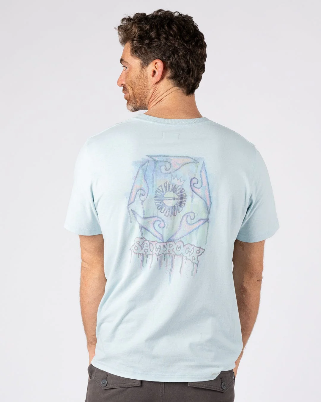 Wave Running - Mens Short Sleeve T-Shirt - Light Blue - Image 4