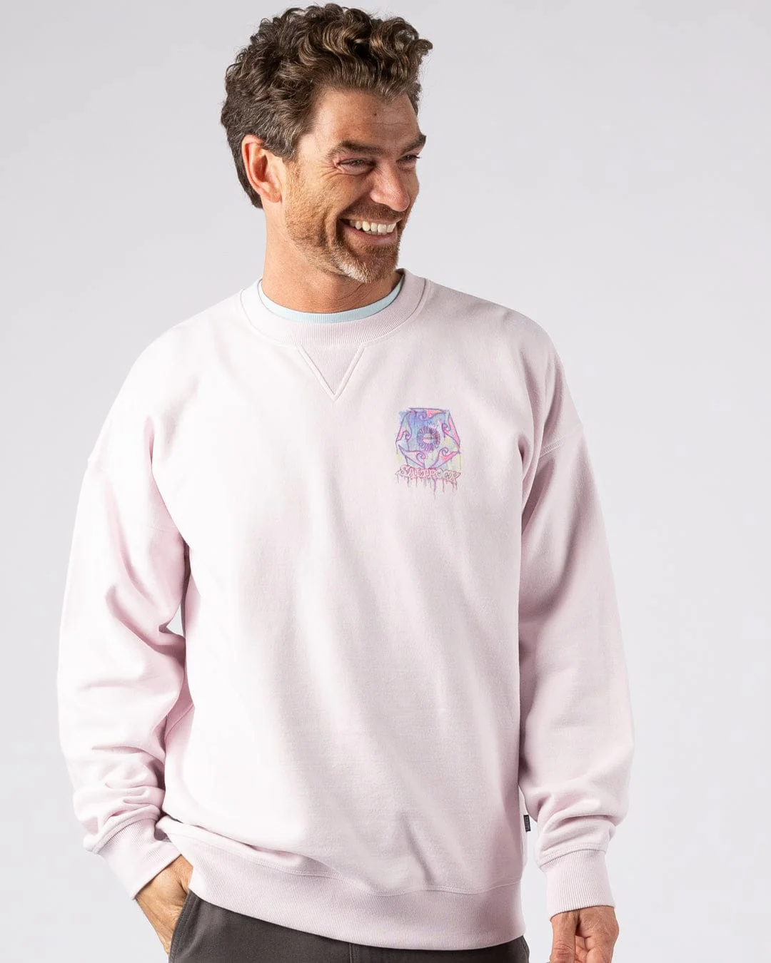 Wave Running - Mens Oversized Sweatshirt - Purple - Image 2
