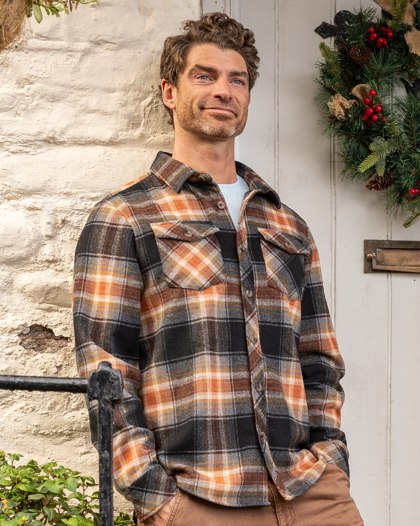 Wilfred - Mens Check Flannel Shirt - Grey/Brown