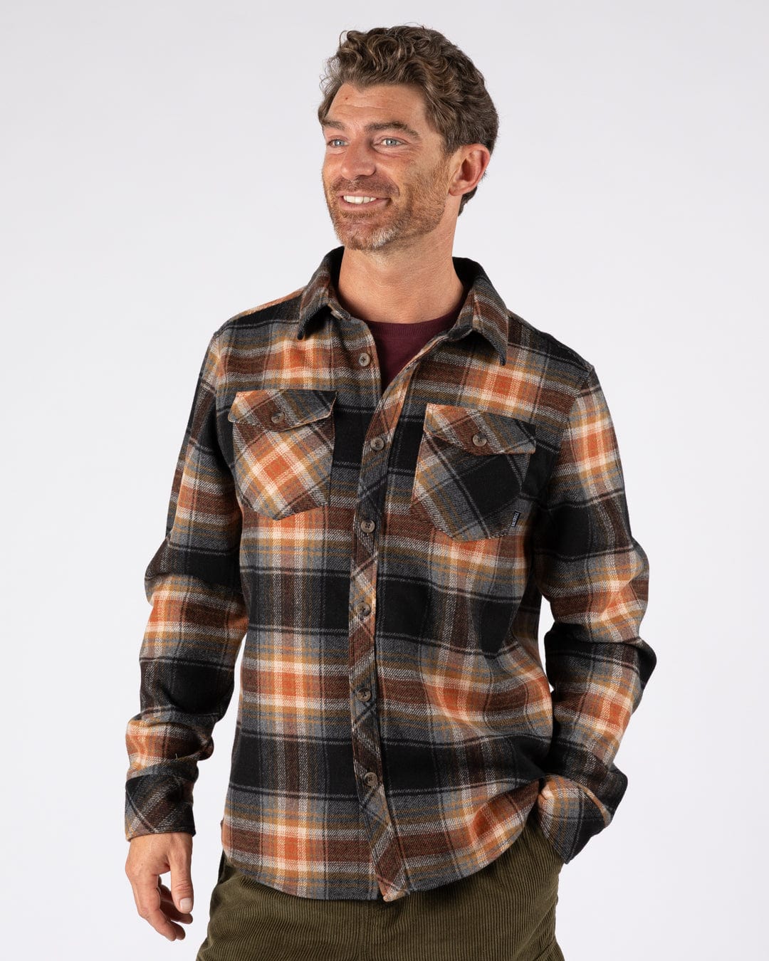 Wilfred - Mens Check Flannel Shirt - Grey/Brown - Image 3