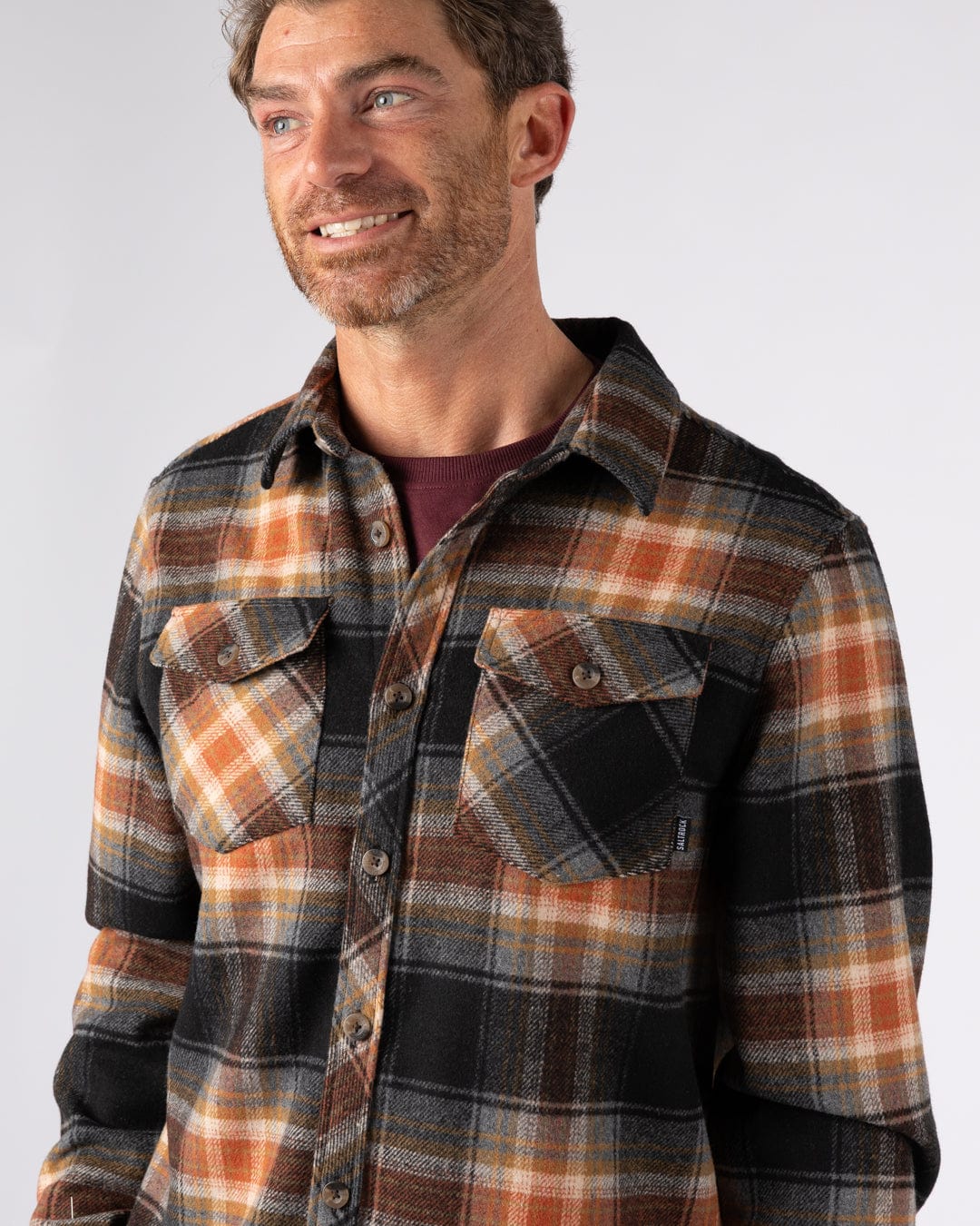 Wilfred - Mens Check Flannel Shirt - Grey/Brown - Image 4
