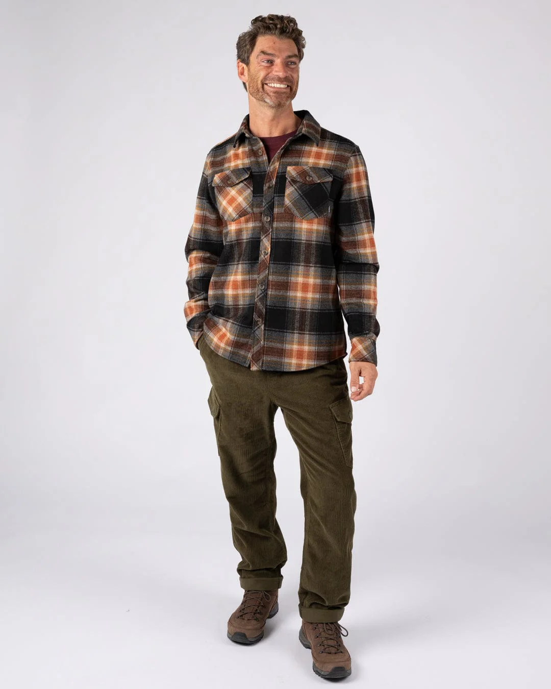 Wilfred - Mens Check Flannel Shirt - Grey/Brown - Image 7