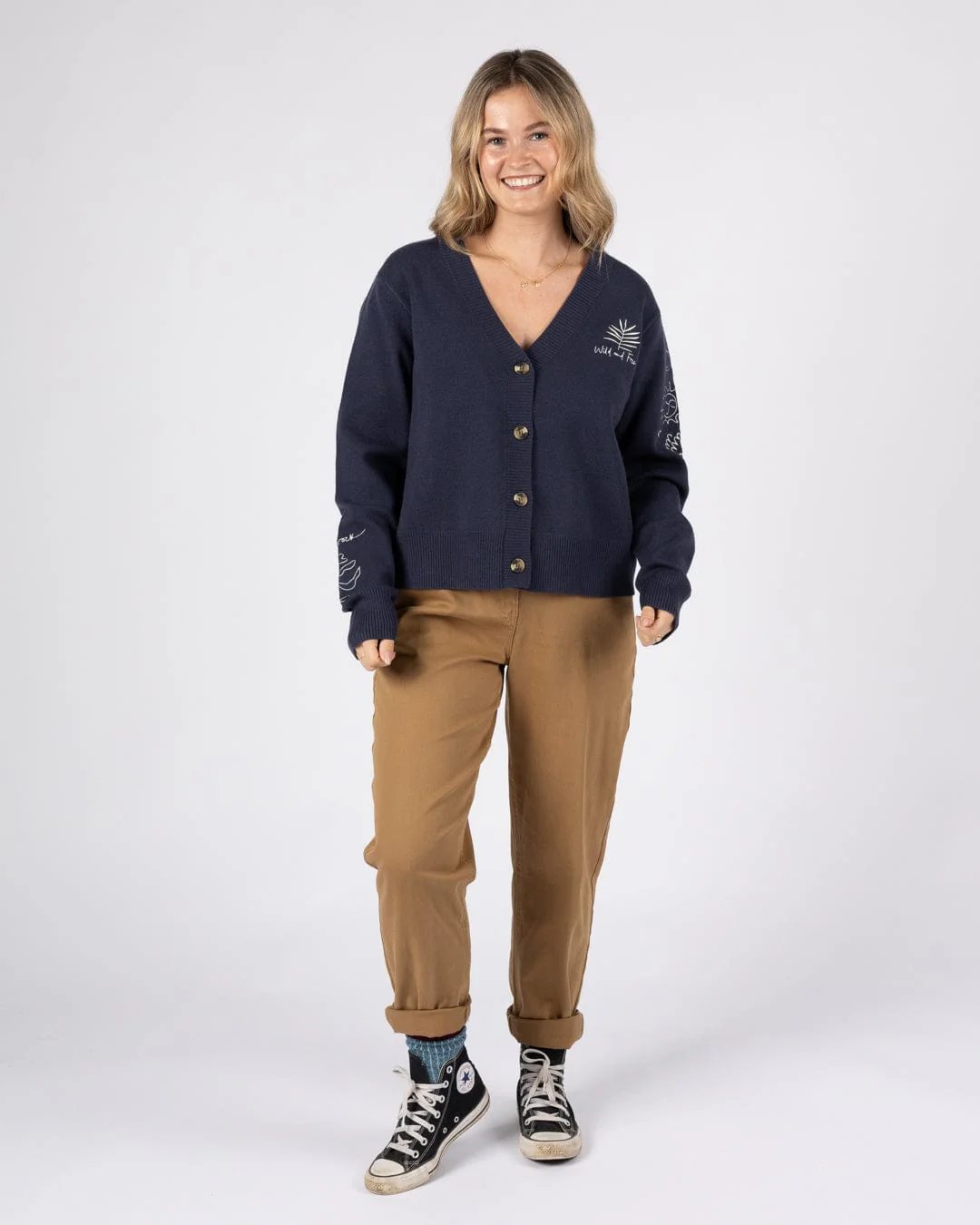 Winter Serenity - Womens Knitted Embroidered Cardigan - Blue - Image 3