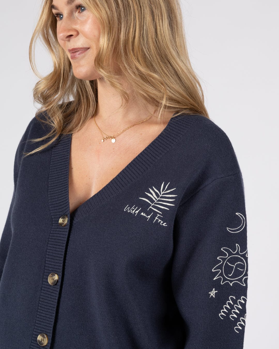 Winter Serenity - Womens Knitted Embroidered Cardigan - Blue - Image 4