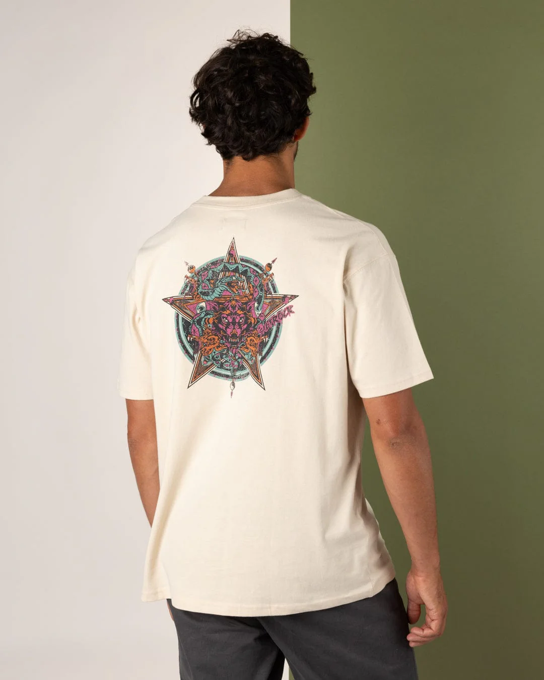 Wolfscale II - Mens Oversized Short Sleeve T-Shirt - Cream - Image 3