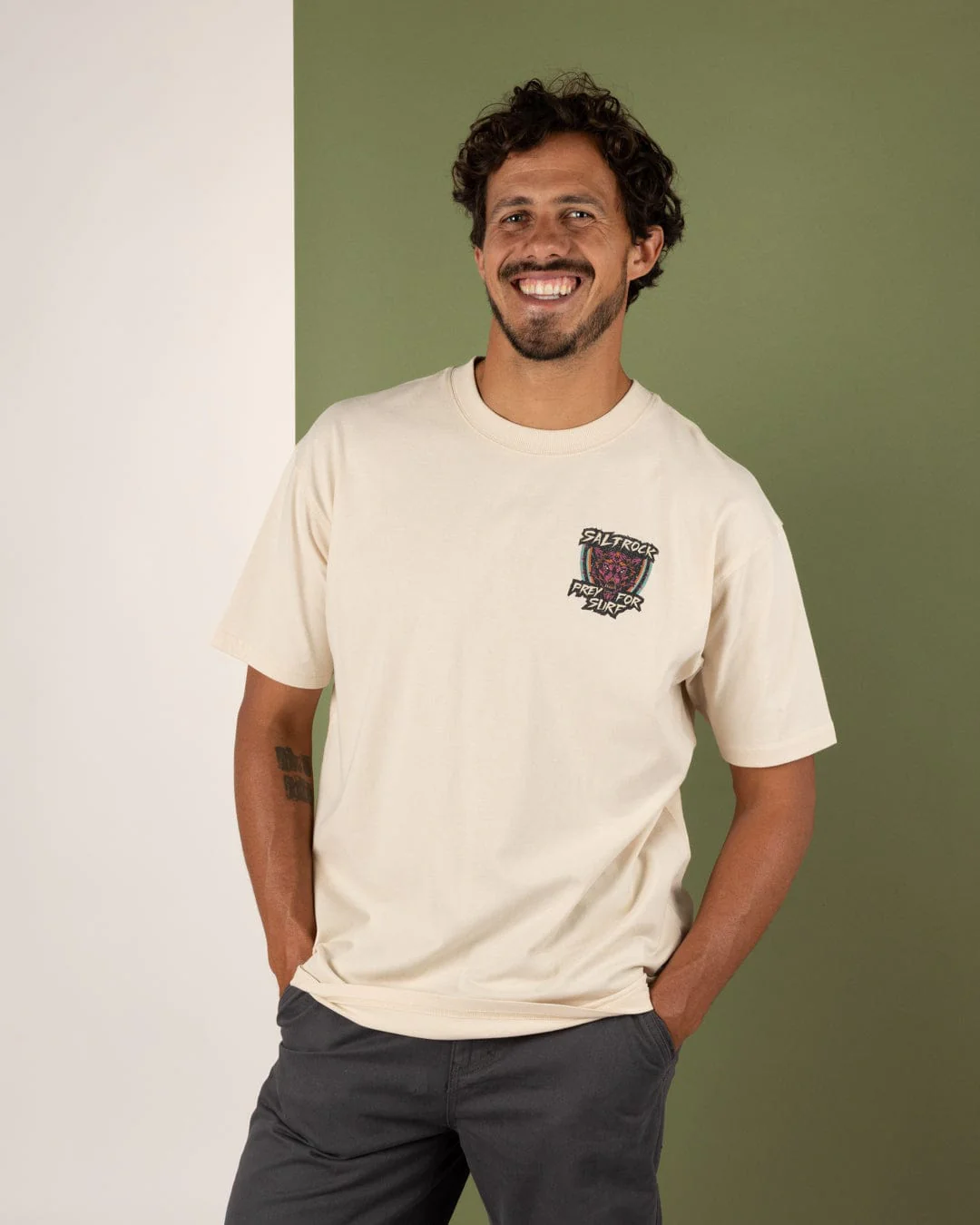 Wolfscale II - Mens Oversized Short Sleeve T-Shirt - Cream - Image 4