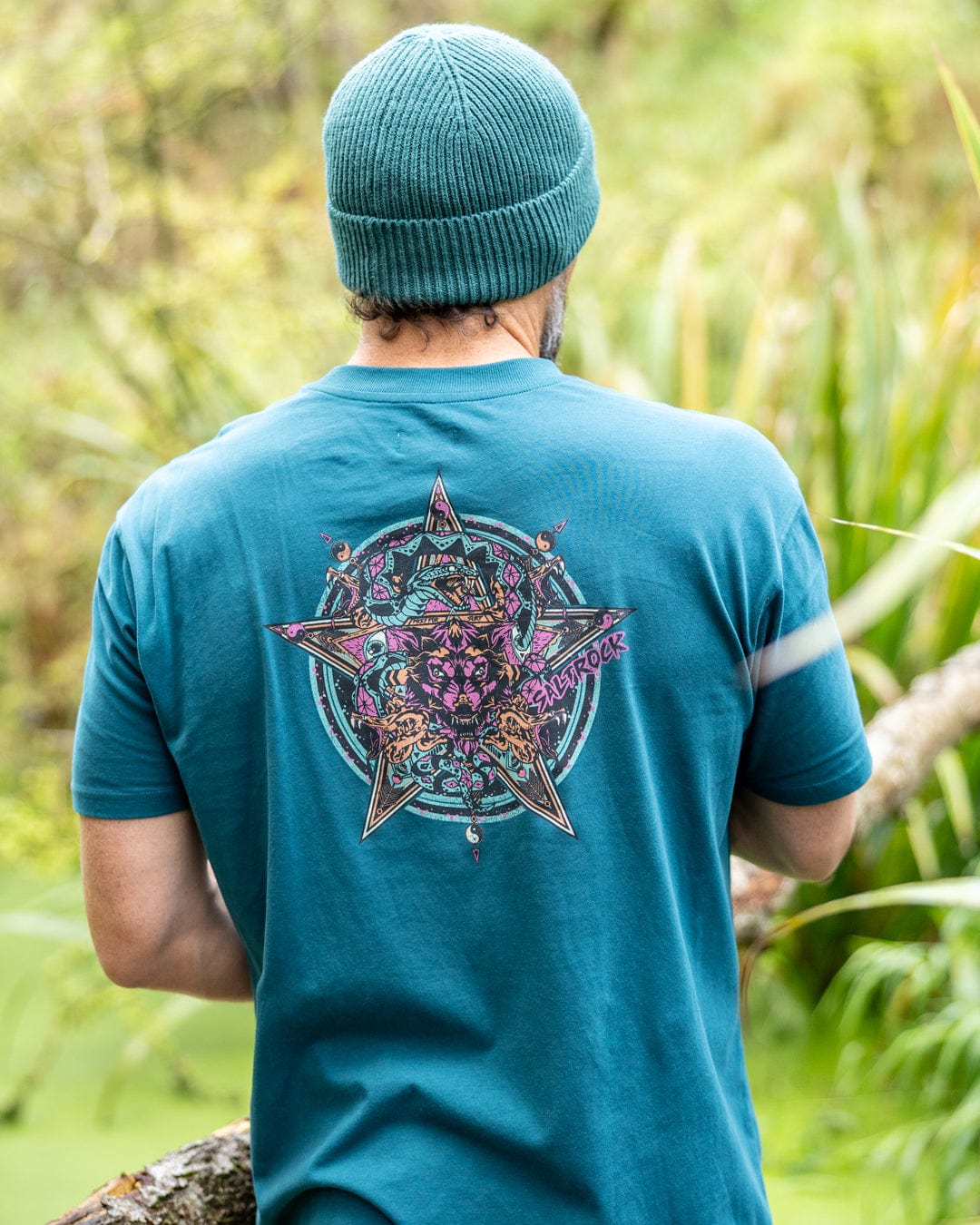 Wolfscale II - Mens Oversized Short Sleeve T-Shirt - Teal - Image 3