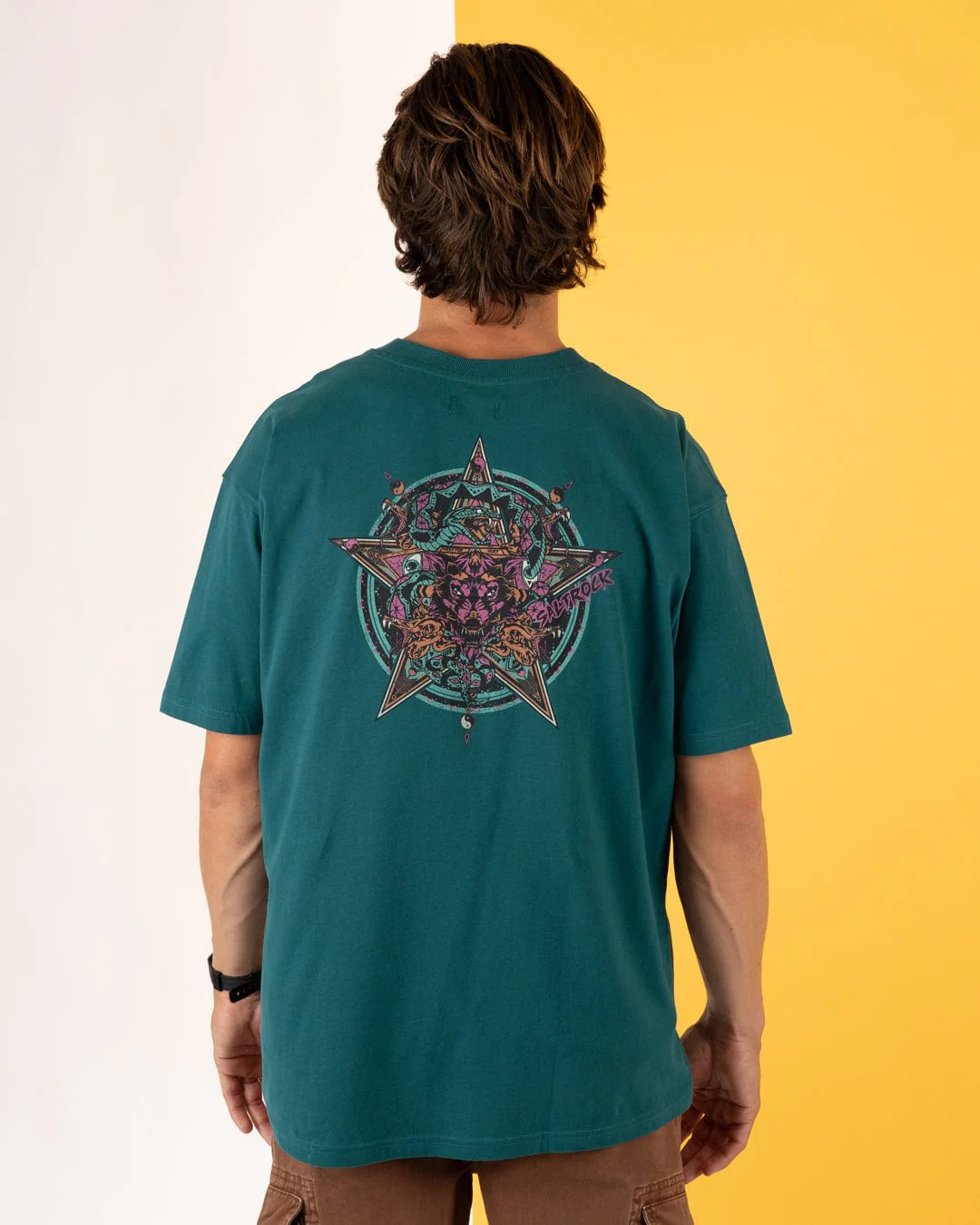 Wolfscale II - Mens Oversized Short Sleeve T-Shirt - Teal - Image 5