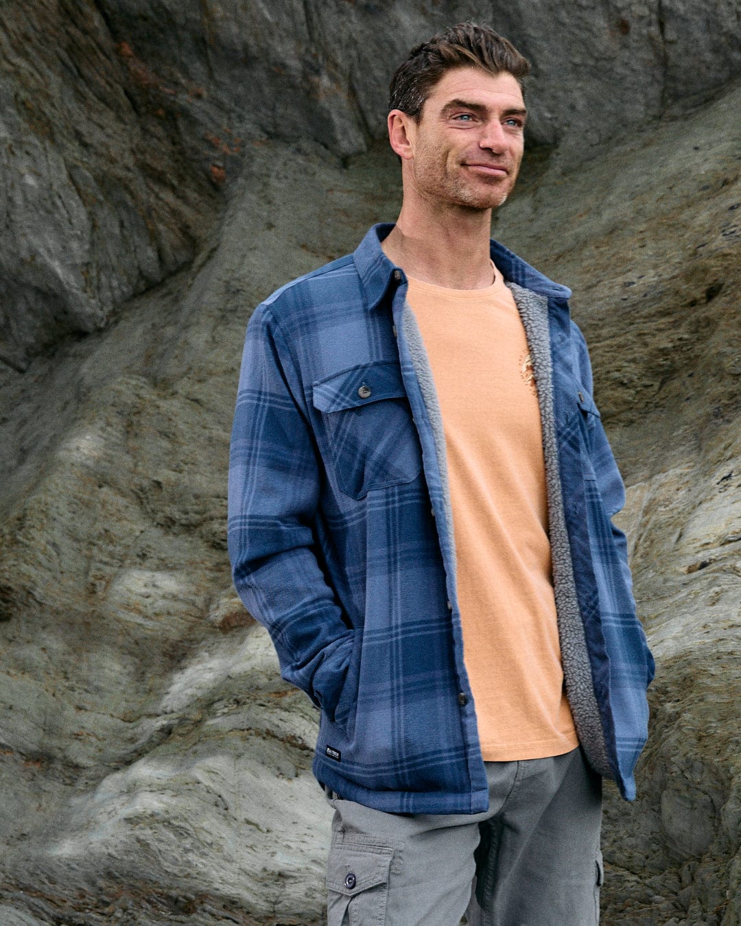 Woody - Mens Sherpa Lined Shacket - Mid Blue - Image 5