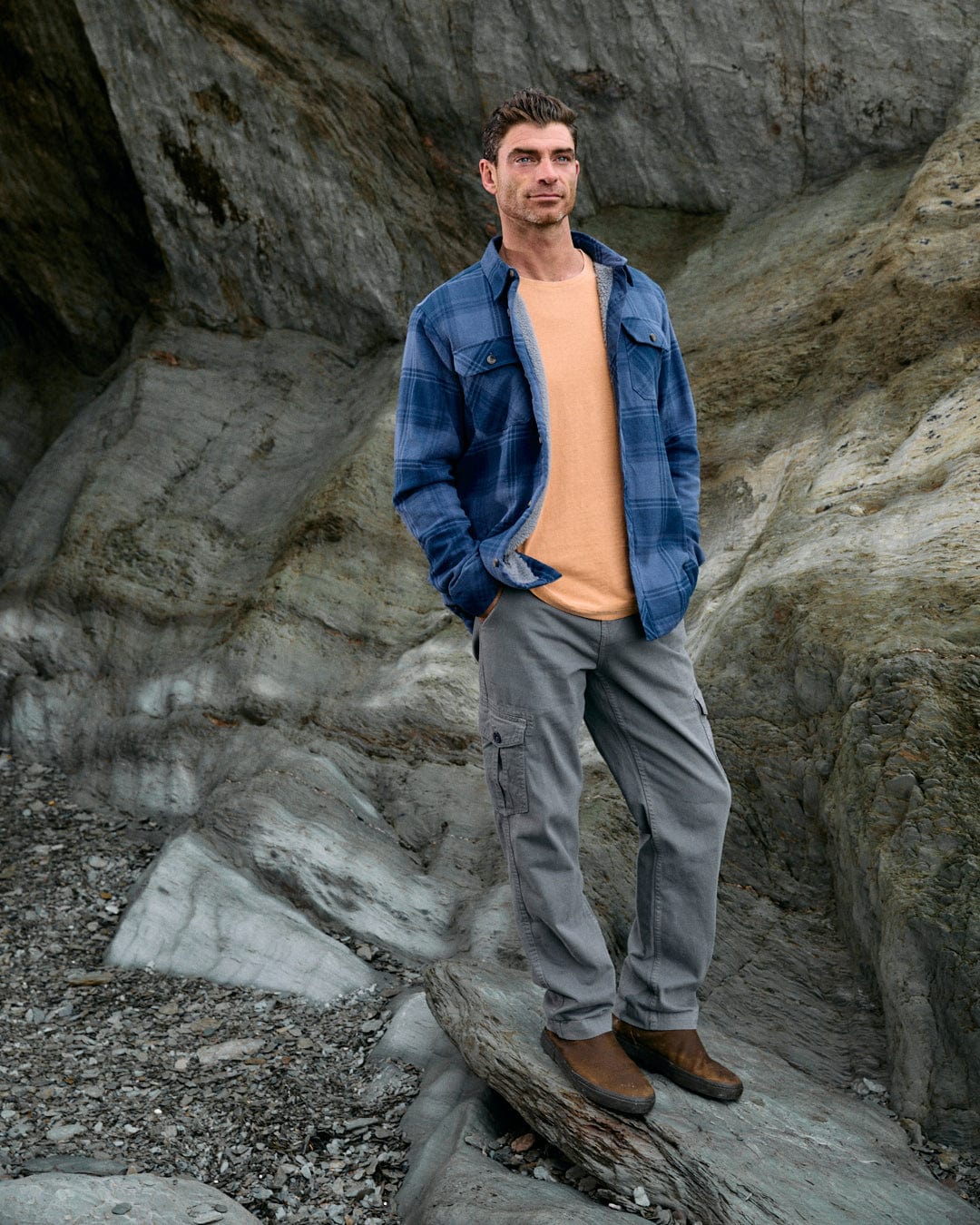 Woody - Mens Sherpa Lined Shacket - Mid Blue - Image 9