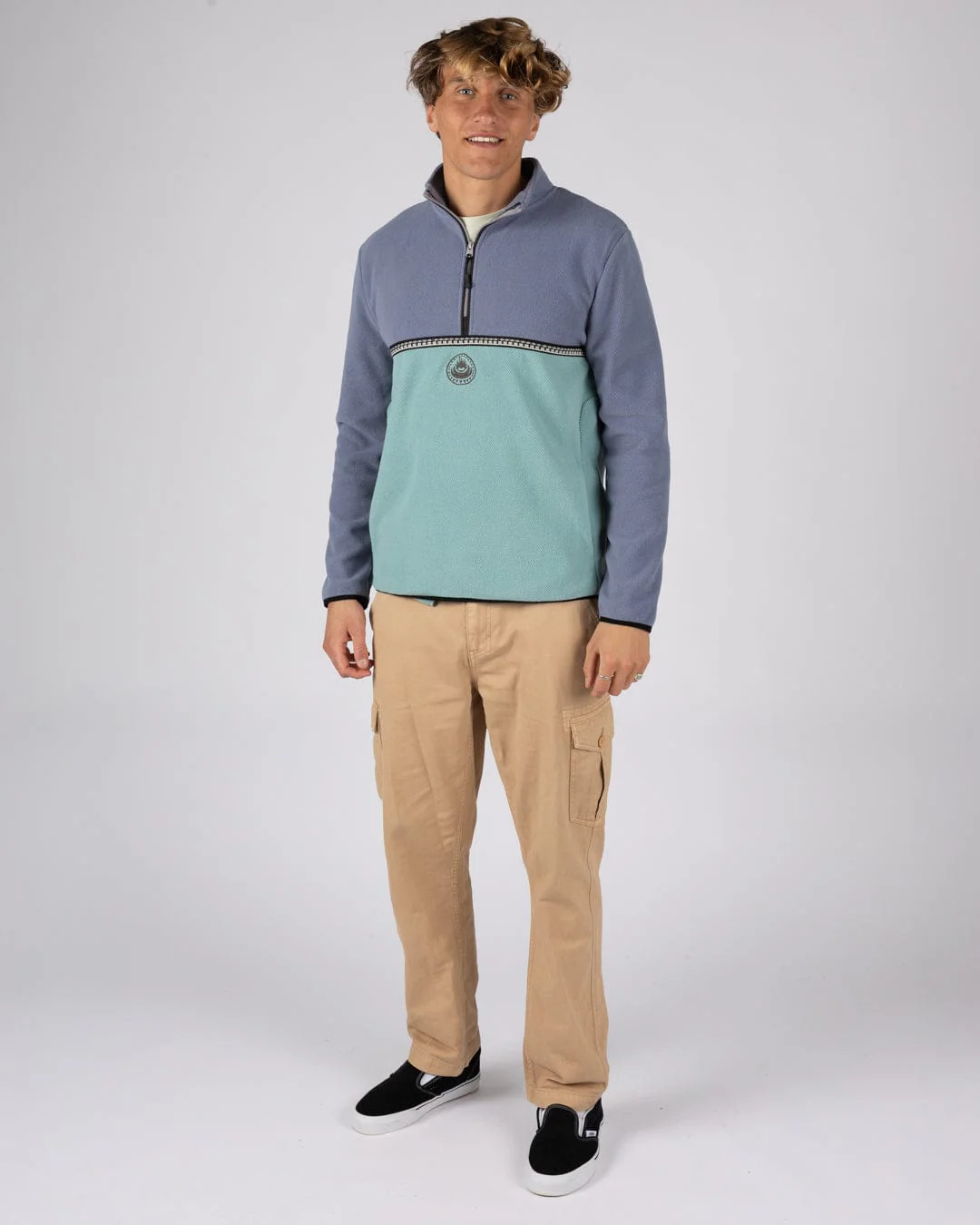 Zaki -  Mens 1/4 Neck Fleece - Blue - Image 3