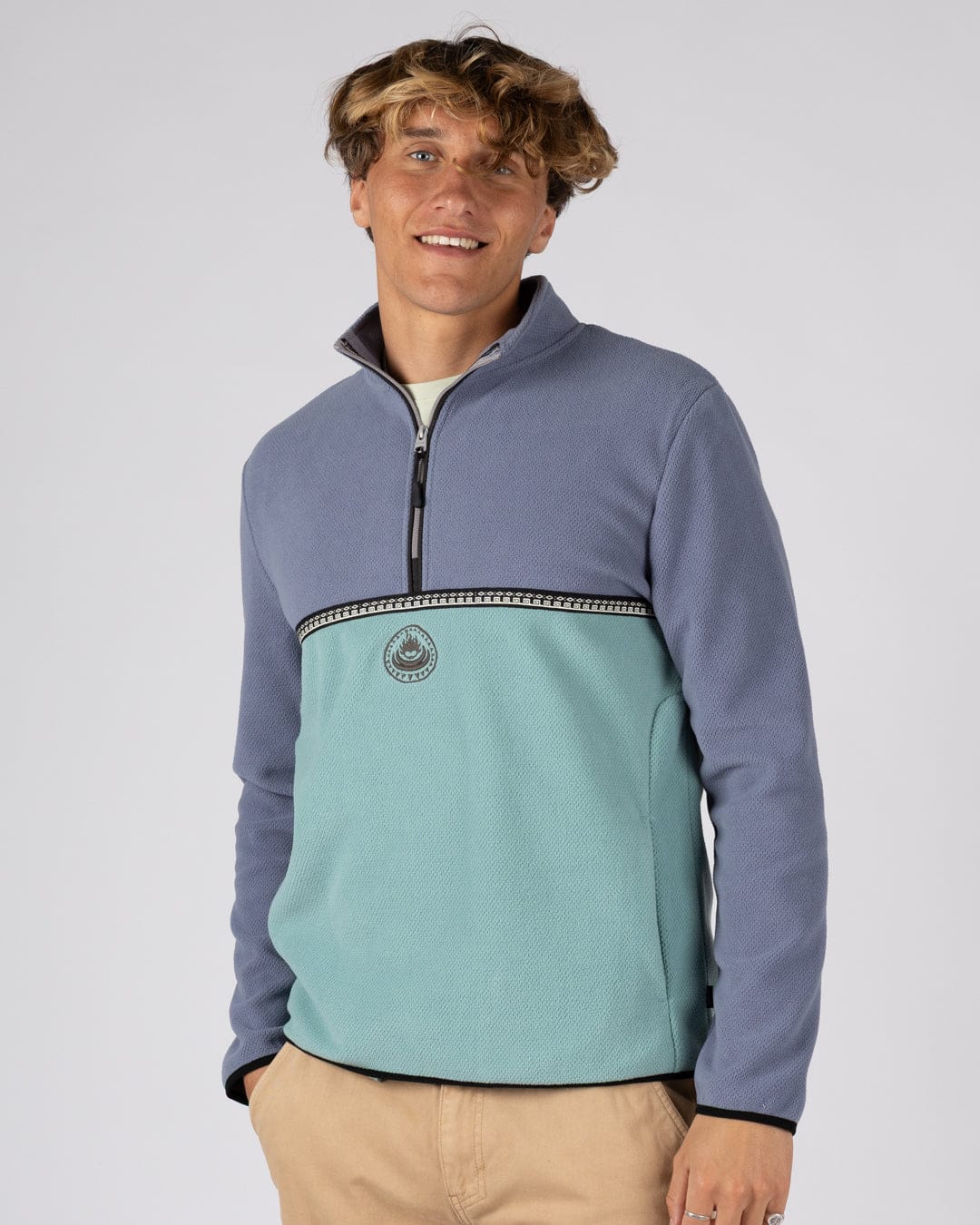 Zaki -  Mens 1/4 Neck Fleece - Blue - Image 4